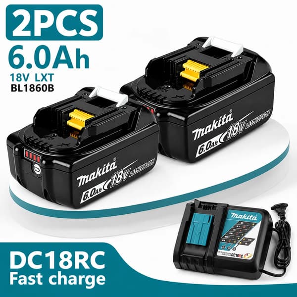 Uppladdningsbart verktygsbatteri, 18V, 6.0Ah kapacitet,2PC 6Ah DC18RC Snabb