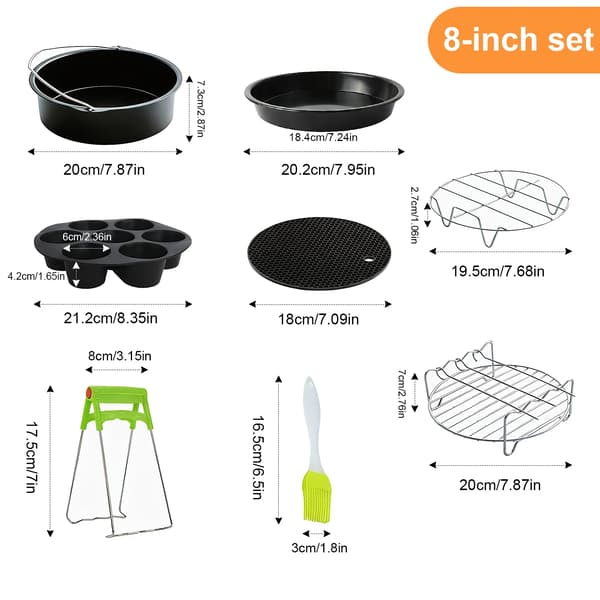 Luftfritös Tillbehörsset, Universell Kompatibilitet, Non-Stick Beläggning,8-tums set