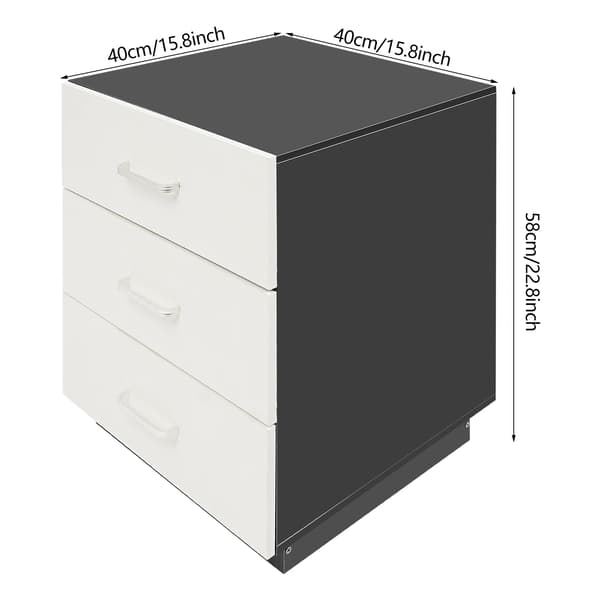 Natsbord, 3 Skuffer, Moderne Design,Sort Varm Hvid