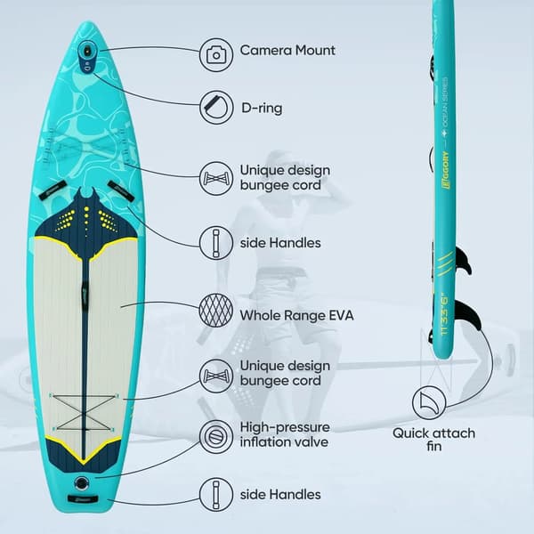 Oppustelig Paddle Board, Stabilt Design, Komplet Tilbehør,Grønne stråler