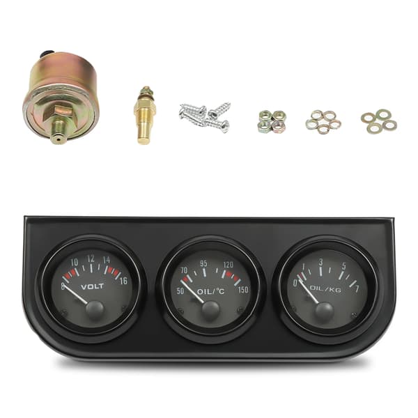 Bilmålerkit, 3-i-1 Voltmeter, Olietemperatur- og Trykmåler,sort