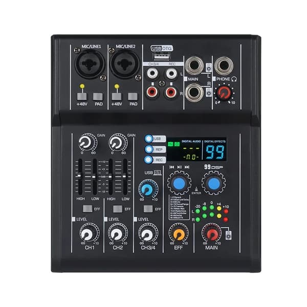 Mini Audio Mixer, 99 DSP Effekter, Bluetooth & USB Funktionalitet,sort