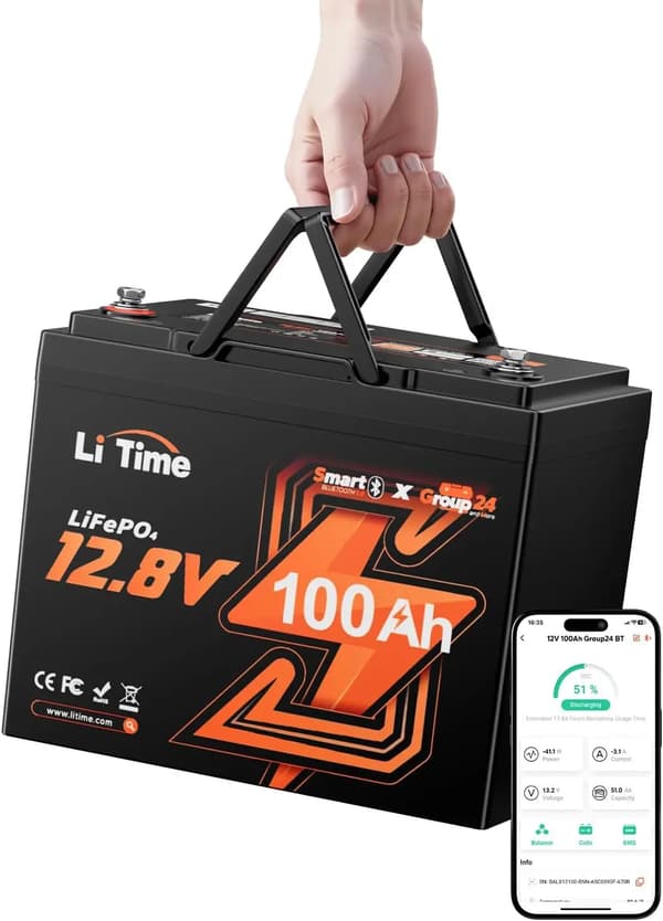 Lithiumbatteri, 100Ah kapacitet, Bluetooth-forbindelse,sort