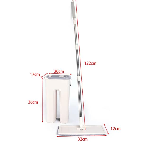 Flat Mop Set, Hållbara Mikrofiberpaddar, 360° Rotation,VIT