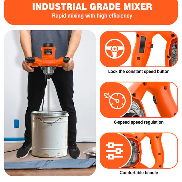 Elektrisk Paddle Mixer, 6-Hastighed Justerbar, 2600W Effekt,Appelsin/Sort