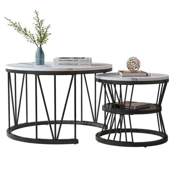 Kaffebord Set, Modern Design, Dubbel-Bord Mångsidighet,Svart & Vit