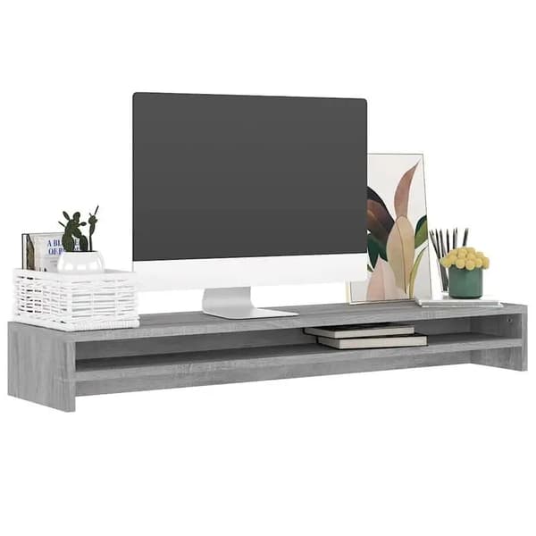 Bildskärmsstativ, konstruerat trä, ergonomisk design, Grå