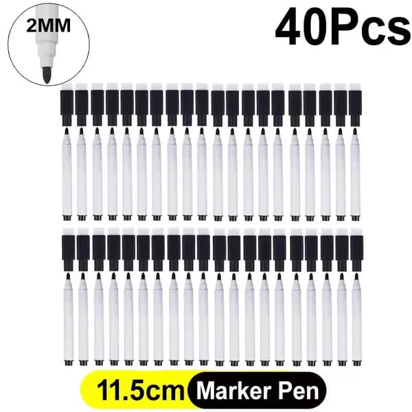 Tør-ud-penne, Magnetisk låg, Indbygget viskelæder,40Pcs