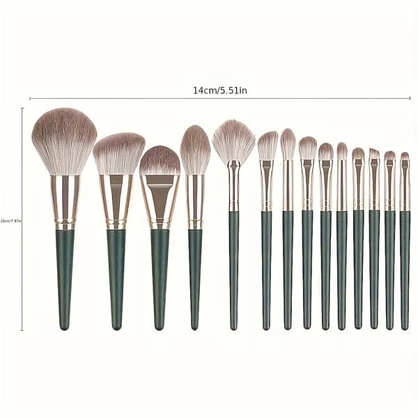 Makeupborstsats, 14 delar, mjuka fibrer,14PC-Grön