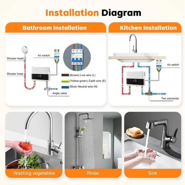 Omedelbar Vattenberedare, 6000W Effekt, LED Temperaturdisplay, VIT