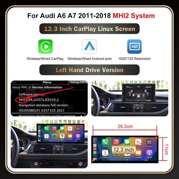 Multimedia Display, Trådløs CarPlay, Android Auto Kompatibilitet,12.3 MIB2 LHD