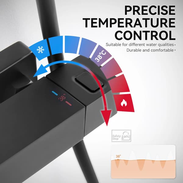 Bruserkolonne, Auto-Thermostatisk Kontrol, Flere Bruserjets,Sort