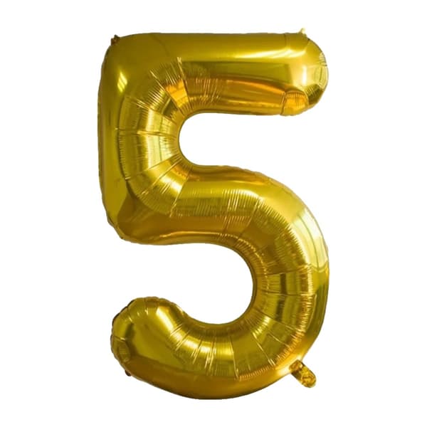 Folieballon, Nummer 5, Guld Farve,32tommer, Guld, Nummer