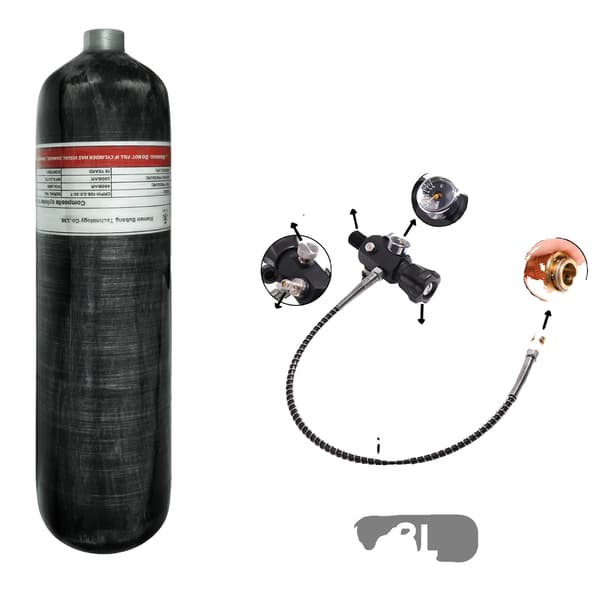 Högtryckstank, Kolfiberkonstruktion, Lättviktsdesign,3L med ventil A