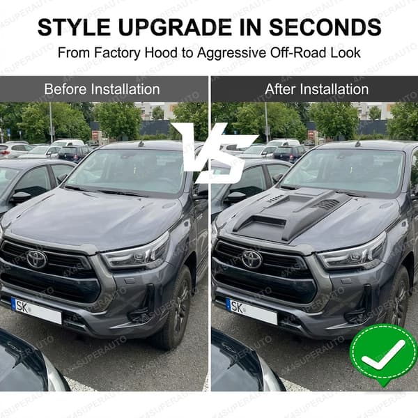 Hættecover, Holdbart ABS-plast, Nem installation,motorhjelm scoop