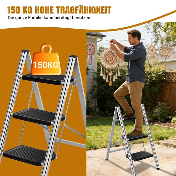 Stege, Kompakt Design, Hög Lastkapacitet,3 Stegs Stege