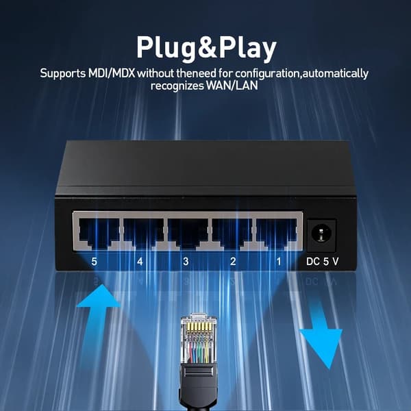 Ethernet Switch, 5 porte, 10/100/1000Mbps,5 Port 1000M EU Stik