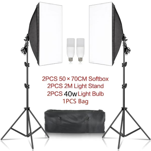 Softbox belysningskit, E27 sokkel, justerbar stativ,Nye 40W pærer