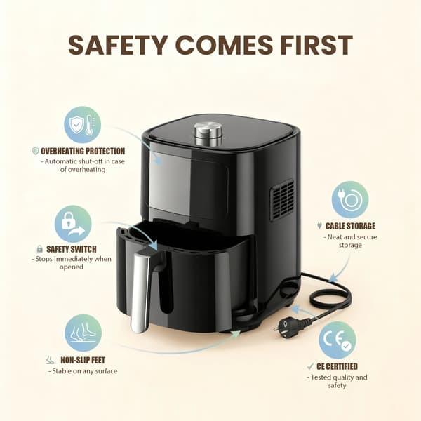 Air Fryer, Top Visningsvindue, Energi Effektiv,sort, EU