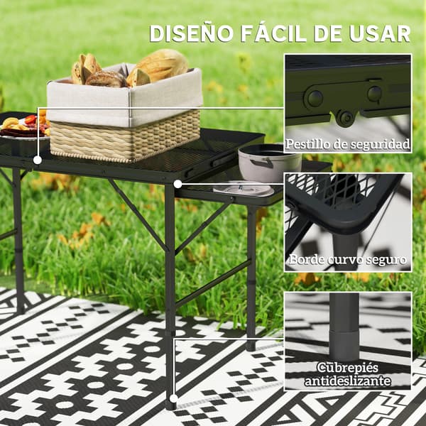 Campingbord, Metal Konstruktion, Sammenklappeligt Design,sort