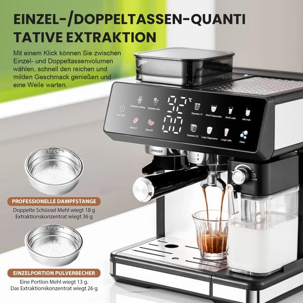 Kaffemaskin, Dubbelkokarsystem, Pekskärmkontroll,EU