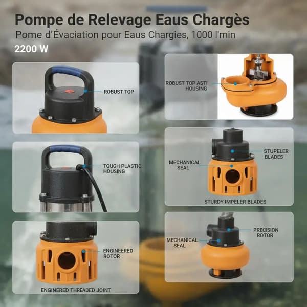 Avloppspump, 1000 L/min Maximalt Flöde, Dränkbar Design, VIT