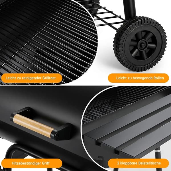Kulgrill, Indbygget Termometer, Foldbare Sidehylder,sort