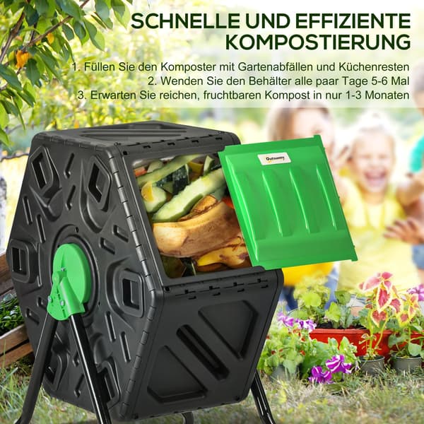 Kompostbeholder, 65 Liter Kapacitet, 360° Drejefunktion,sort