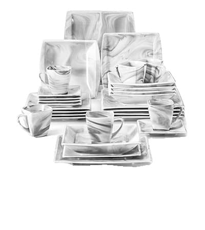Middagsservis, Vitt Porslin, Servis Set, 30-delars marmor