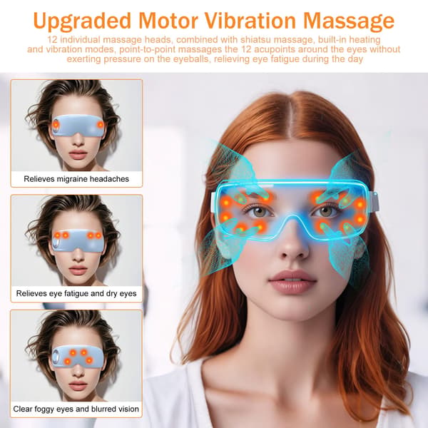 Øjenmassageapparat, Varmefunktion, Bluetooth Musikintegration,BLÅ
