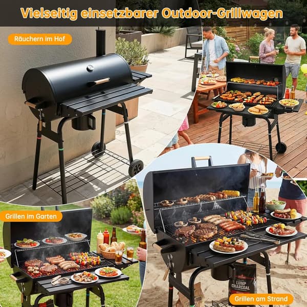 Kulgrill, Indbygget Termometer, Foldbare Sidehylder,sort