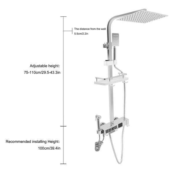 Duschset, LED-display, justerbar höjd,Ljusgrå