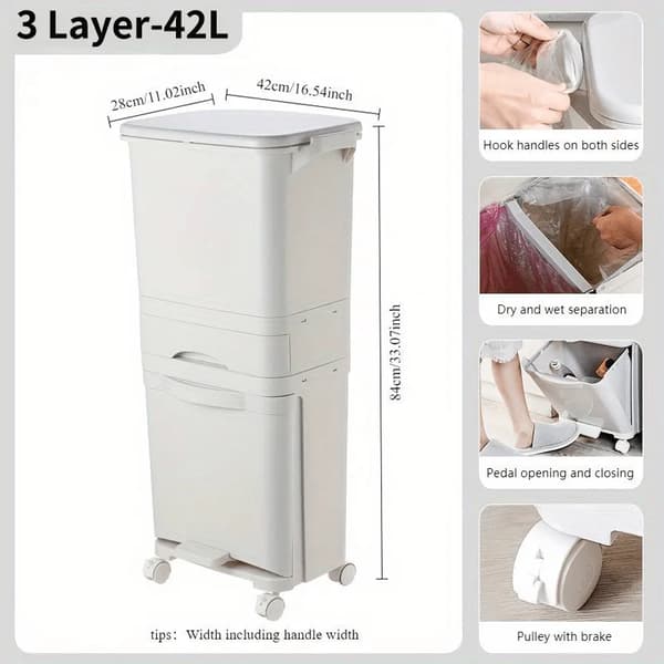 Köksavfallshink, Dubbel-Lager Separation, Luktförseglad Lock,42L vanlig modell