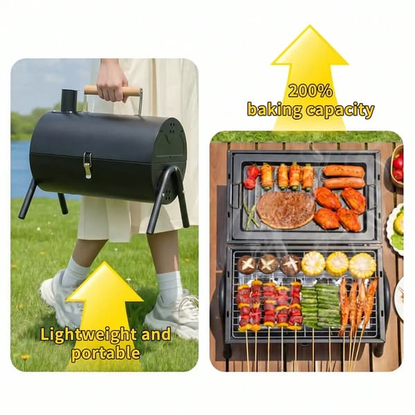 Grill, Bærbar Design, Letvægts og Sammenklappelig,sort