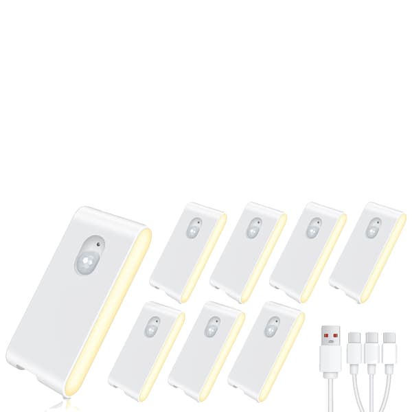 Rörelsesensorlampor, uppladdningsbara, inomhusbruk,Vit 8-pack