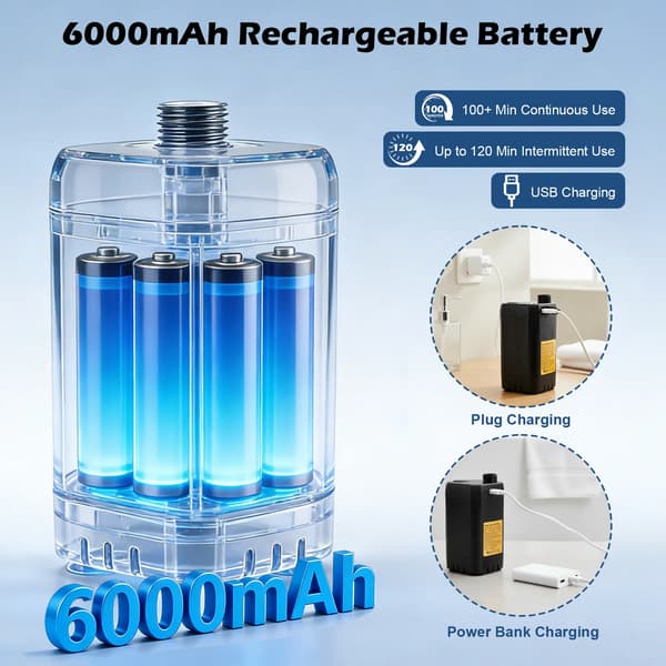 Bärbart Duschkit, 6000mAh Batteri, USB Laddning,svart