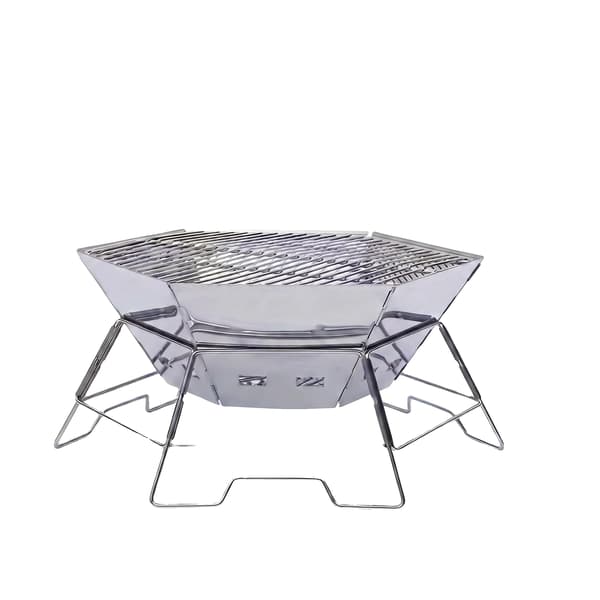 Bärbar Campingkök, Rostfritt Stål, Hexagonal Fällbar Design,BRUN