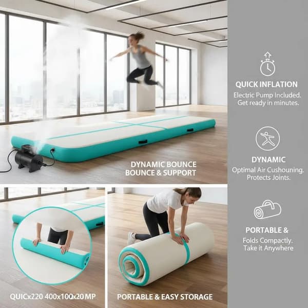 Gymnastikmåtte, Oppusteligt Design, Holdbart PVC Materiale,hær grøn