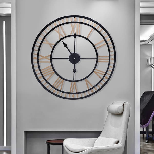 Väggklocka, 80*80cm, Rund Form, Metallmaterial, Tyst Svepande Rörelse, Väggmonterad
