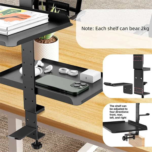 Skrivebordsopbevaringshylde, Justerbar Organizer, Multi-Niveau Design,sort