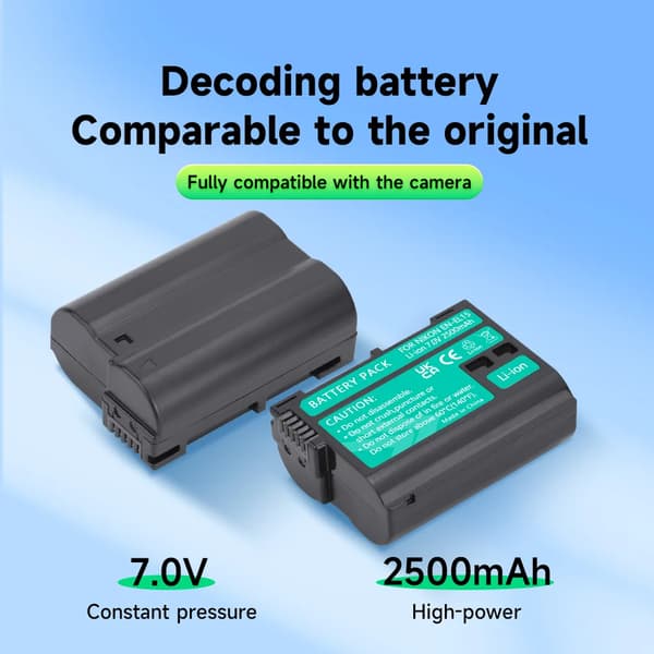 Batteri, 2500mAh kapacitet, kompatibel med digitala systemkameror, 2PCS Batteri