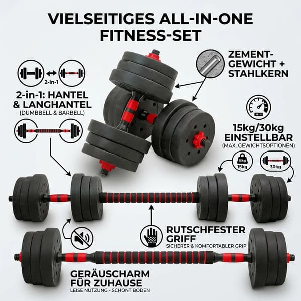 Hantelset, Hexagon Design, Justerbara Vikter,15KG