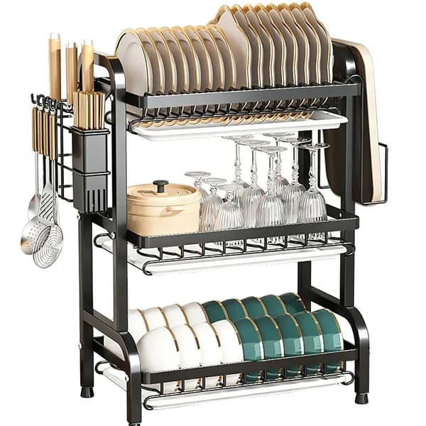 Vaskestativ, 3-lags design, pladsbesparende opbevaring,3 niveauer, Sort