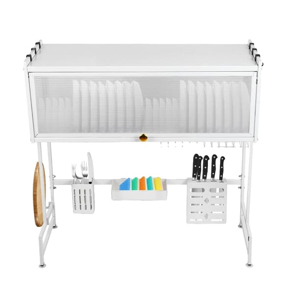 Køkkenvask Opbevaringsenhed, Multi-Compartment Organizer, Auto-Drænende Design,85X28X77cm-a, HVID-a