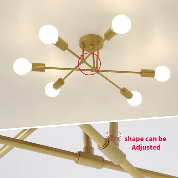 Loftlampe, Justerbar 6-Lys, Moderne Design,Guld