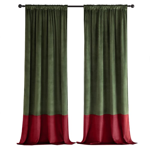 Gardin, Velour Materiale, Farveblok Design,Rød Haleb, H 120inch-a