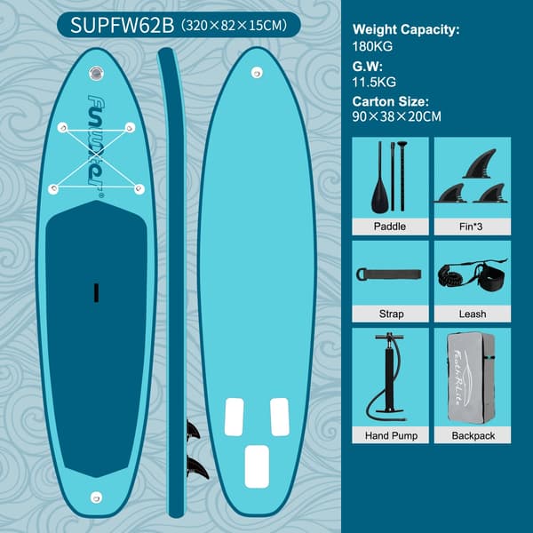 Oppustelig Stand-Up Paddleboard, Holdbart PVC, Letvægts og Bærbart,320*82*15 cm