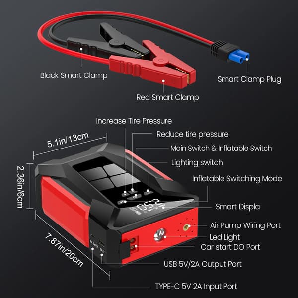 Bil Jump Starter, 28000mAh Kapacitet, Multifunktionel Luftkompressor,28000mAh