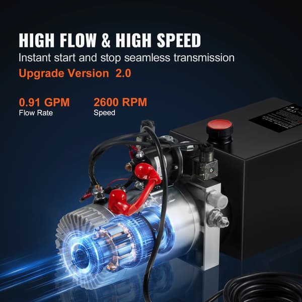 Hydraulisk Pump, 12V DC Motor, Dubbelverkande,6 quart
