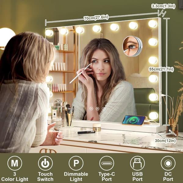 Makeup Spejl, Dæmpbart LED Lys, Berøringskontrol,HVID